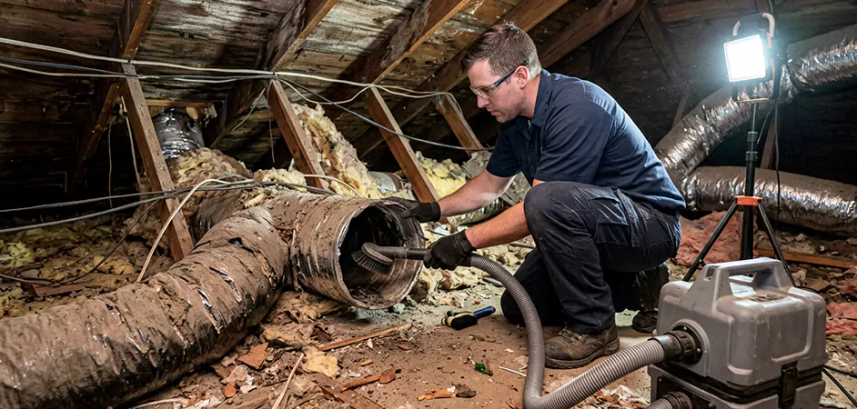 Storm-Damaged Attic Duct Cleaning in Allen